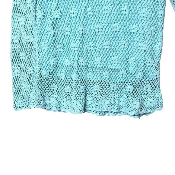 Croft & Barrow Sweater Womens Medium Aqua Blue Crochet Knit Lined V-Neck Ramie - Picture 9 of 11